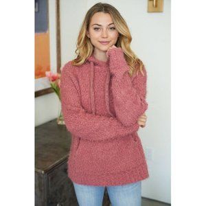 White Birch Fuzzy Knit Hoodie, Rose
